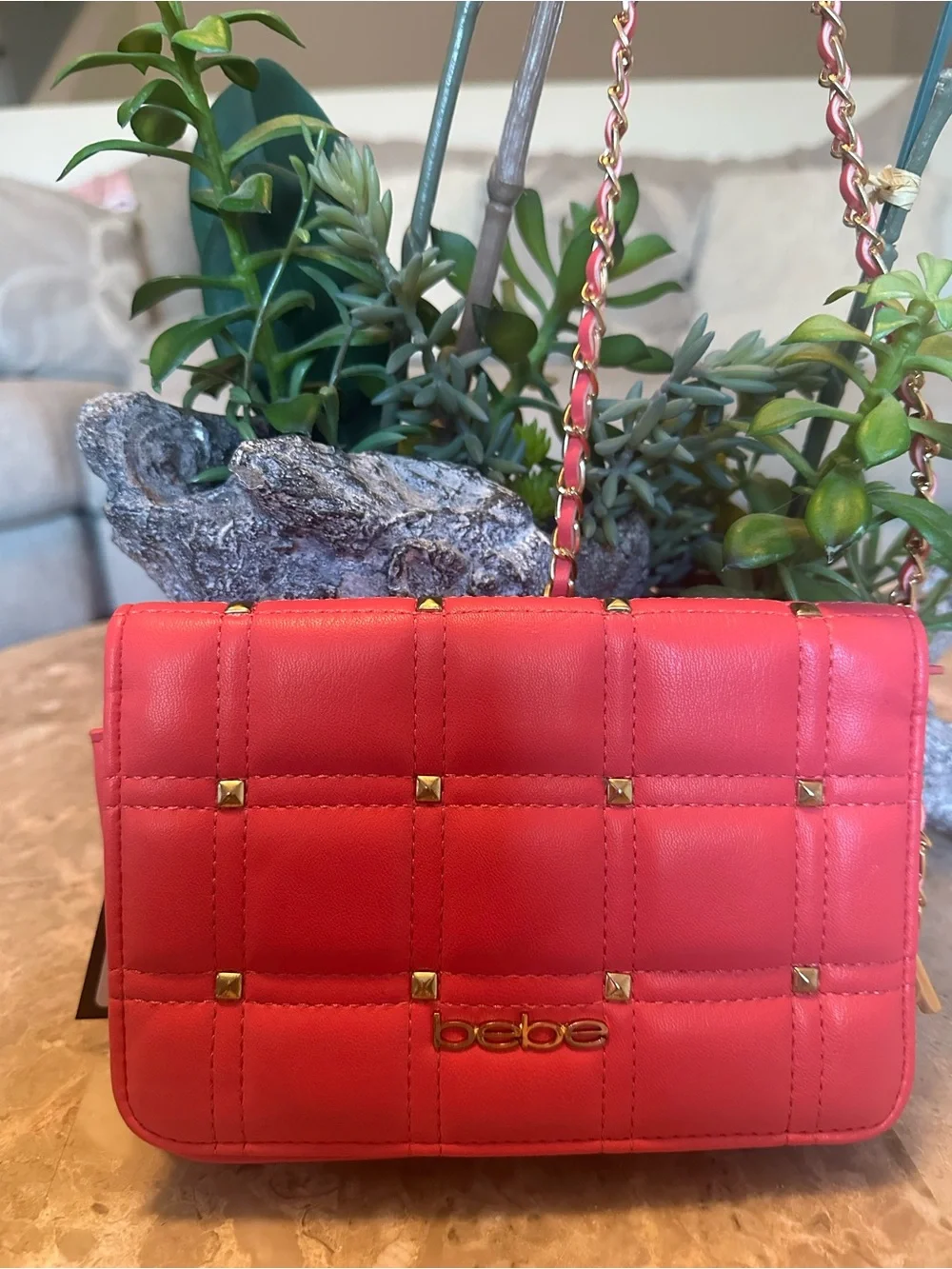 bebe Pink Quilted Chain Strap Crossbody Bag